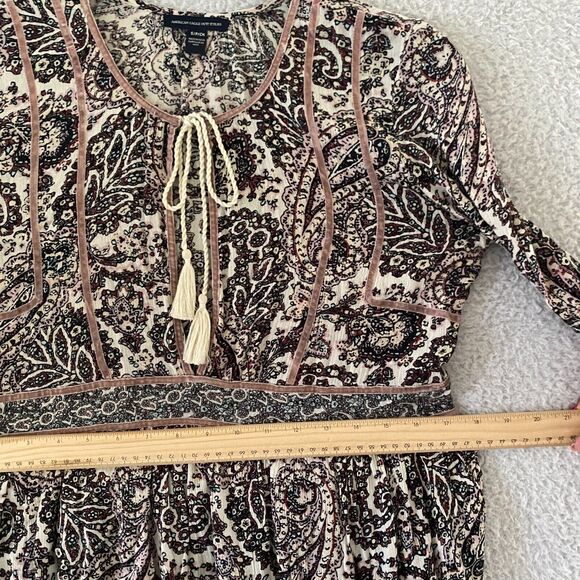 American Eagle Peasant Womens Blouse Tunic Size S/P‎ Paisley Keyhole Long Sleeve - Picture 7 of 10